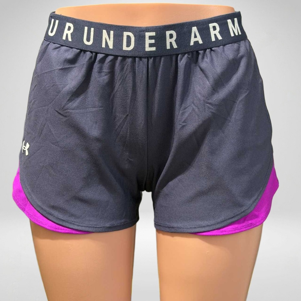 Under Armour HeatGear Women Med Grey Pink Double Layer Running Athletic Shorts